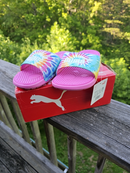Puma Other - Puma Cool Cat Tie Dye Slides Pink Girls Junior Size 4C NWT